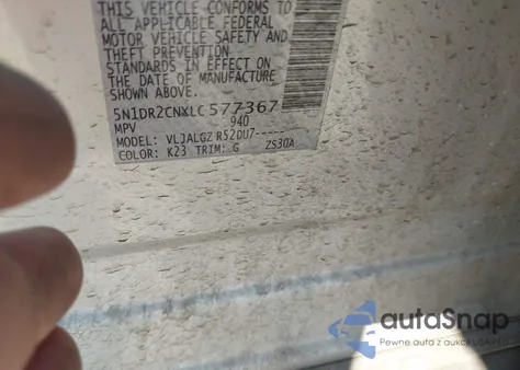 2020 Nissan Pathfinder Sl 2Wd z USA, uszkodzony, nr VIN 5N1DR2CNXLC577367